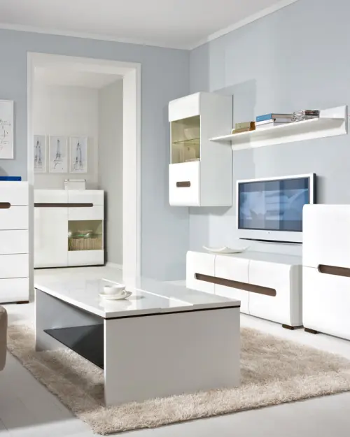 Mesa de centro Azteca Trio 110x65 con estante de vidrio roble canterbury/blanco