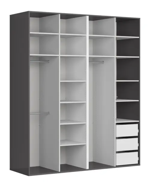 Szafa modułowa Flex 200 cm z 4 drzwiami grafit/dąb artisan