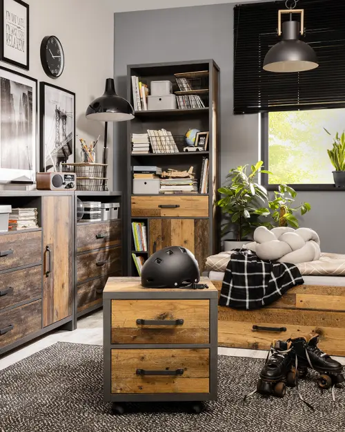 Cómoda Weston 90 cm con 3 cajones y estante pino old style