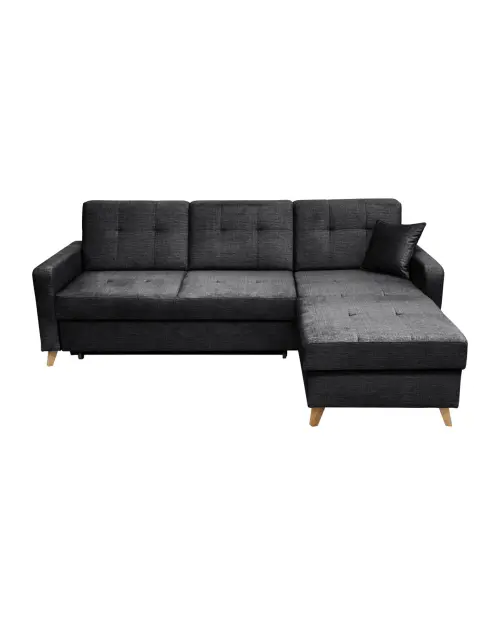 Universal corner sofa bed Lars with storage black velvet