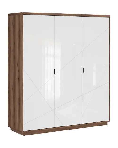 Armario de tres puertas Forn 180 cm roble delano oscuro/blanco brillo