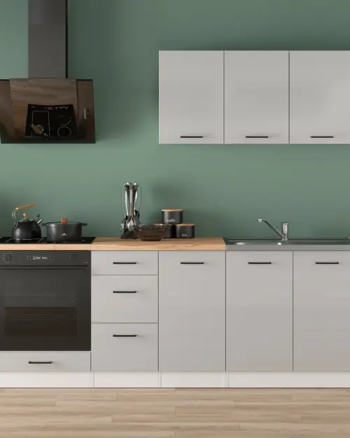 Zestaw kuchenny Junona Line 300 cm jasnoszary połysk z blatem