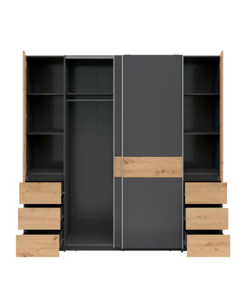 Sliding wardrobe Fabio 215 cm with drawers graphite/artisan oak