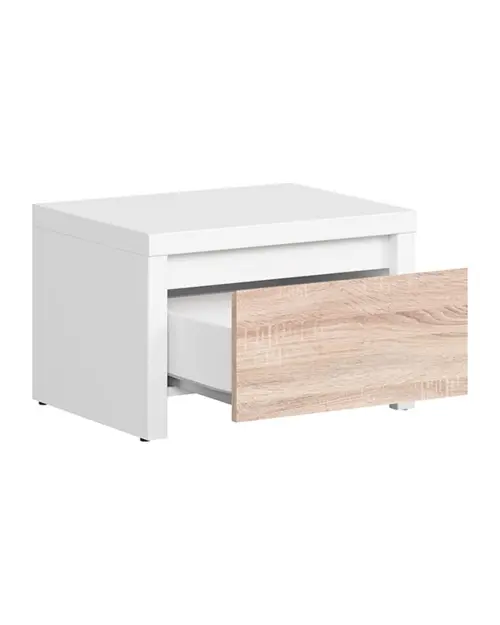Mesita de noche Kaspian 51 cm con cajón blanco/roble sonoma