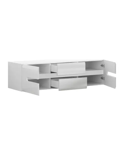 Mueble RTV Azteca Trio 150 cm con 2 puertas y 2 cajones blanco brillo