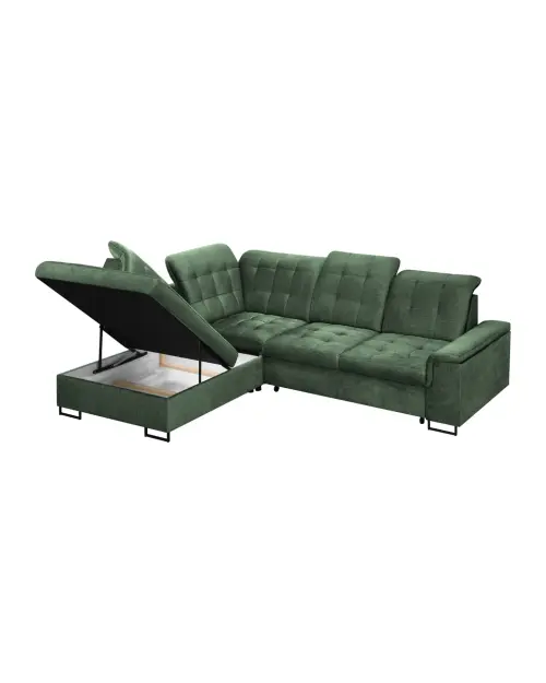 Left-hand corner sofa Aragon pull-out with adjustable headrest and seat green