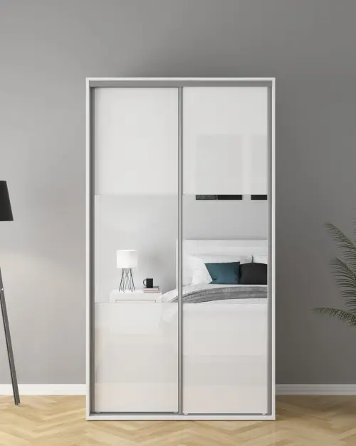 Armario de puertas correderas Flex 120 cm con espejo blanco brillo
