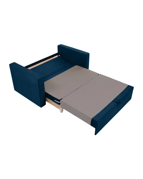 Dwuosobowa sofa rozkładana Bunio III z pojemnikiem, niebieska