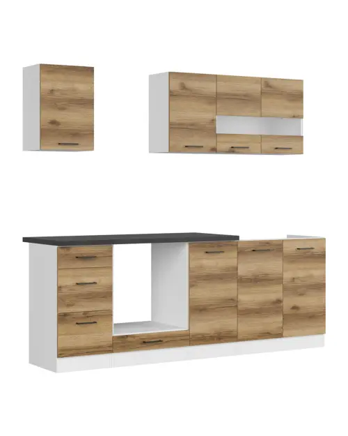 Conjunto de cocina Junona Line 220 cm roble delano claro con encimera