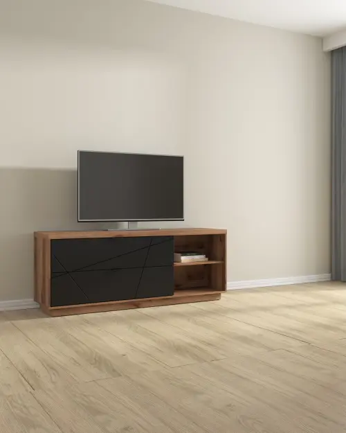 Mueble RTV Forn 156 cm con 2 cajones y estante roble delano oscuro/negro