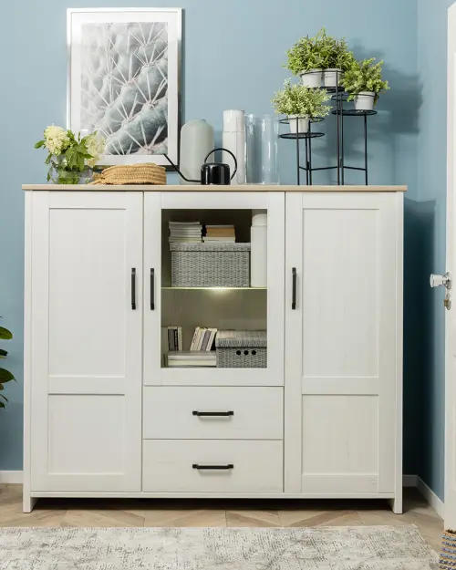 Vitrina Loksa 160 cm con 3 puertas pino andersen blanco