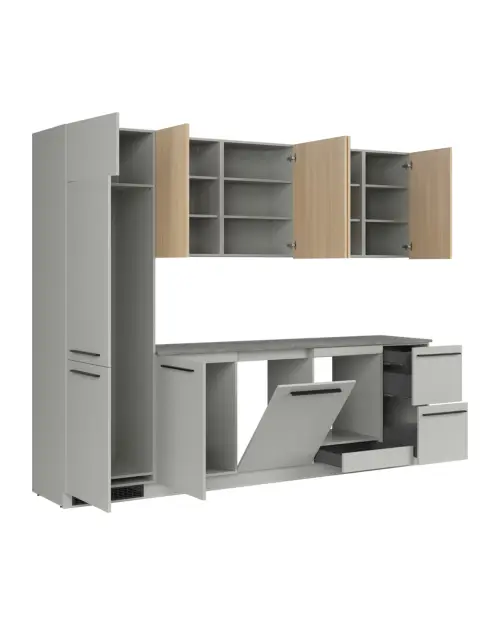Conjunto de cocina Milino Medium A 285 cm gris/roble con encimera