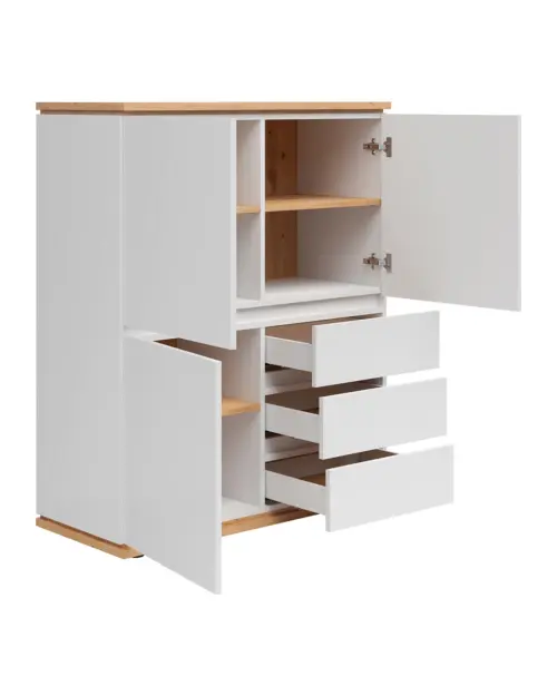 Cómoda Yamael 100 cm con 3 puertas y cajones blanca