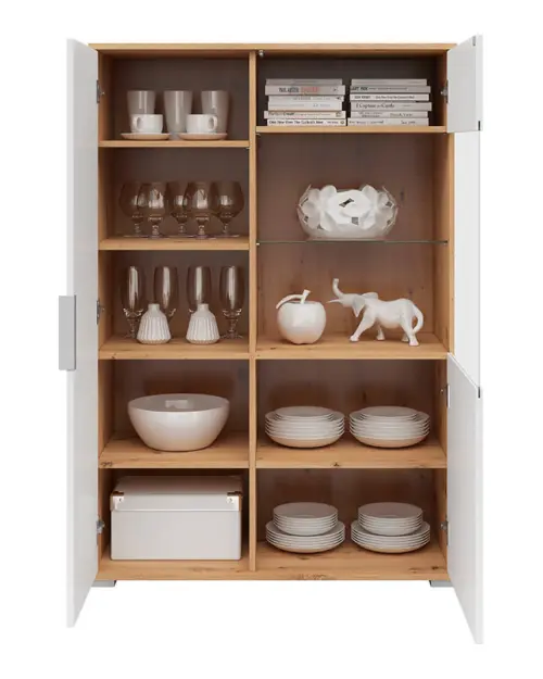 Vitrina Zele 90 cm de 2 puertas roble artisan/blanco brillo