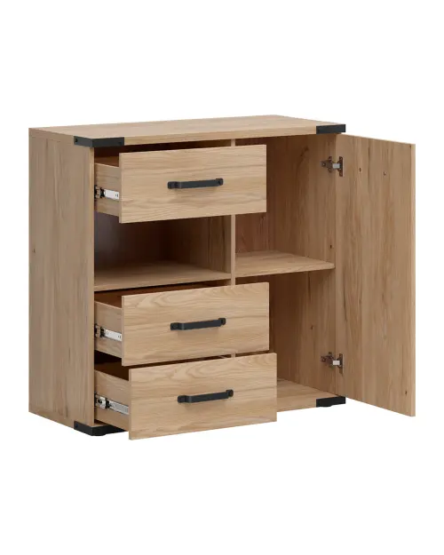 Cómoda Lara 90 cm con puertas 3 cajones y estante fresno belarus