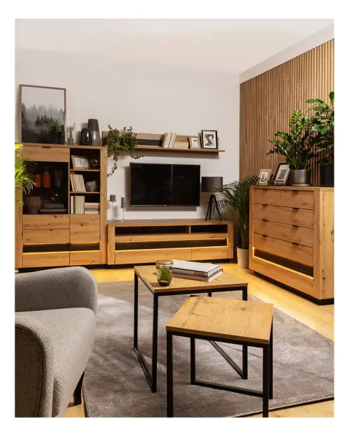 Mueble RTV Ostia 161 cm con 2 cajones y un estante roble artisan