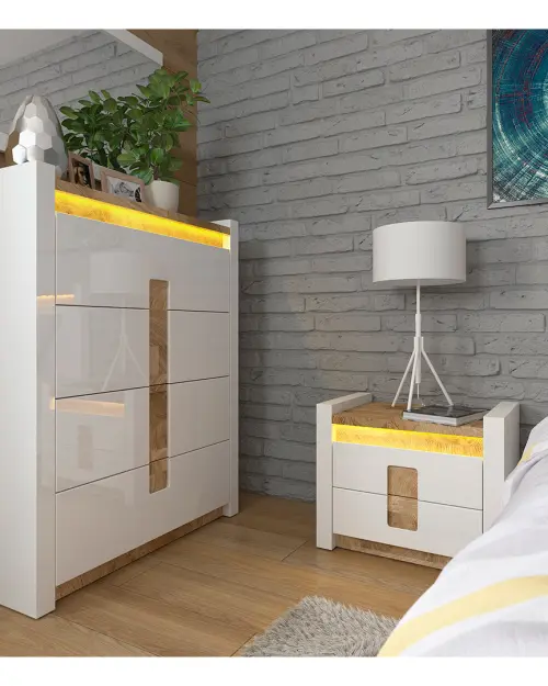 Cómoda Alameda 97 cm con 4 cajones blanco brillo/roble westminster