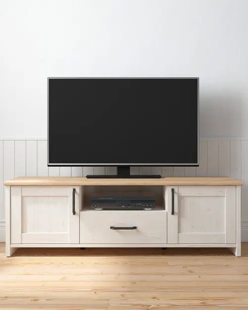 Mueble RTV Loksa 160 cm con 2 puertas y un cajón pino andersen blanco