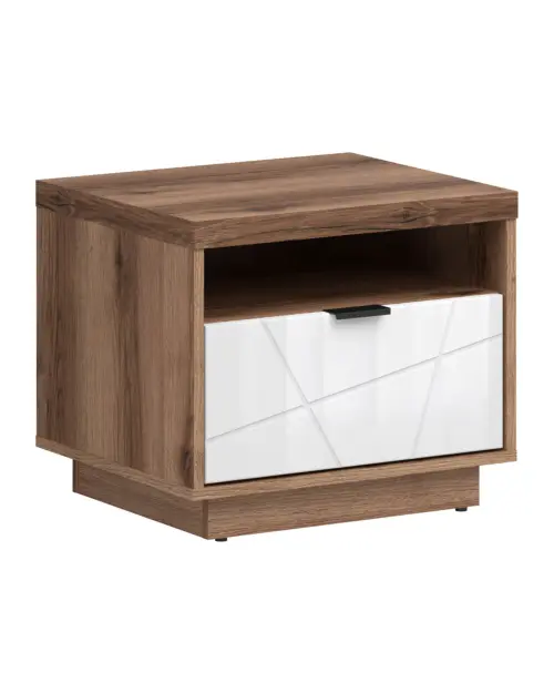Mesita de noche Forn 50 cm con cajón roble delano oscuro/blanco brillo