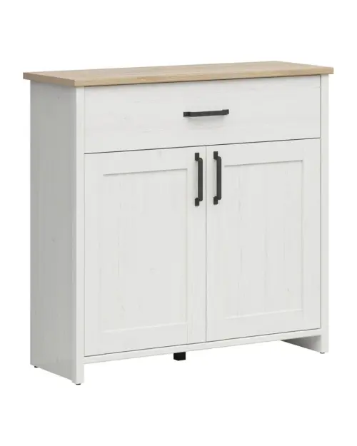 Cómoda Loksa 102 cm con 2 puertas y un cajón pino andersen blanco/roble grandson