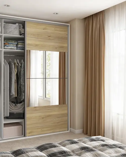 Armario de puertas correderas Flex 200 cm con espejo blanco/roble mauvella