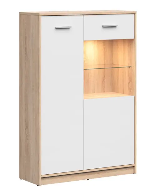Vitrina Nepo Plus 90 cm con 2 puertas roble sonoma/blanco