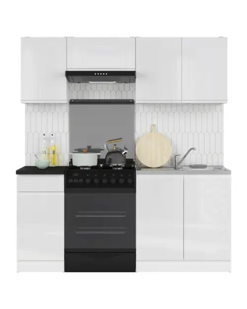 Conjunto de cocina Junona Line 180 cm blanco brillo sin encimera