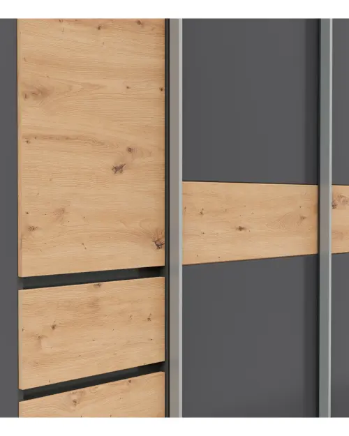 Sliding wardrobe Fabio 215 cm with drawers graphite/artisan oak