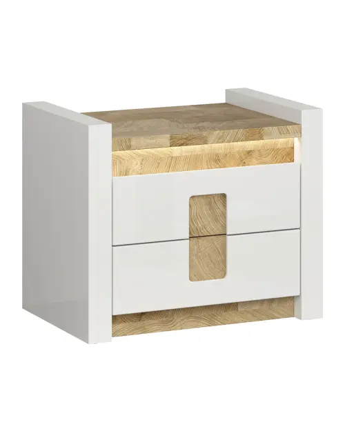 Mesita de noche Alameda 62 cm  con cajones blanco brillo/roble westminster
