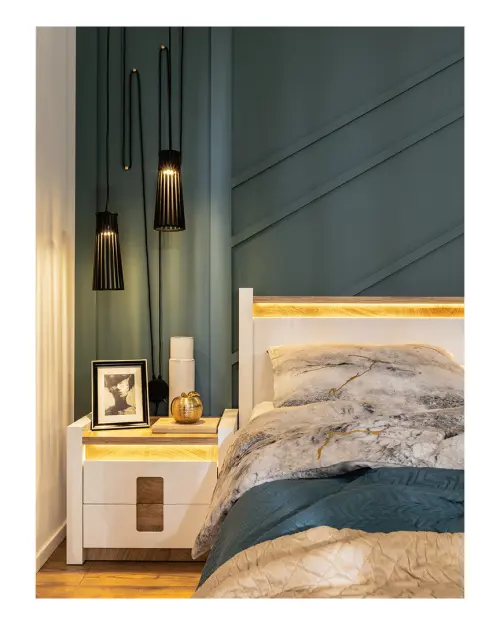 Mesita de noche Alameda 62 cm  con cajones blanco brillo/roble westminster