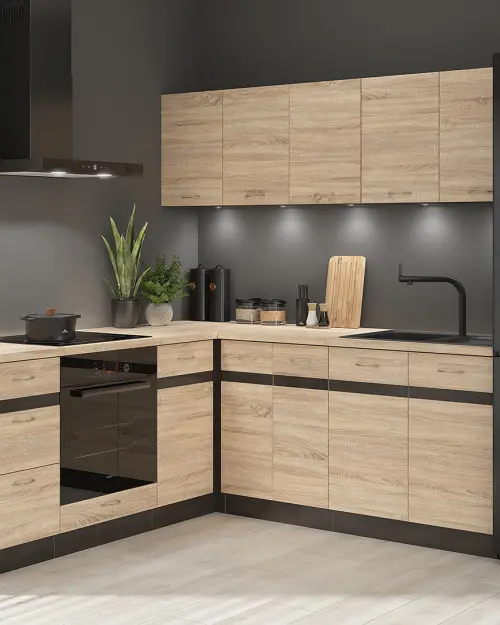 Conjunto de cocina de esquina Junona Line 200x200 derecho roble sonoma sin encimera