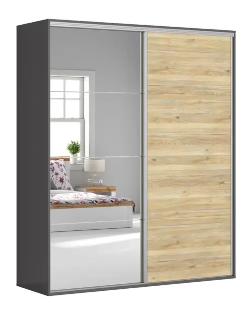 Sliding wardrobe Flex 200 cm with mirror graphite/mauvella oak