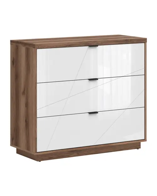Cómoda Forn 106 cm con 3 cajones roble delano oscuro/blanco brillo