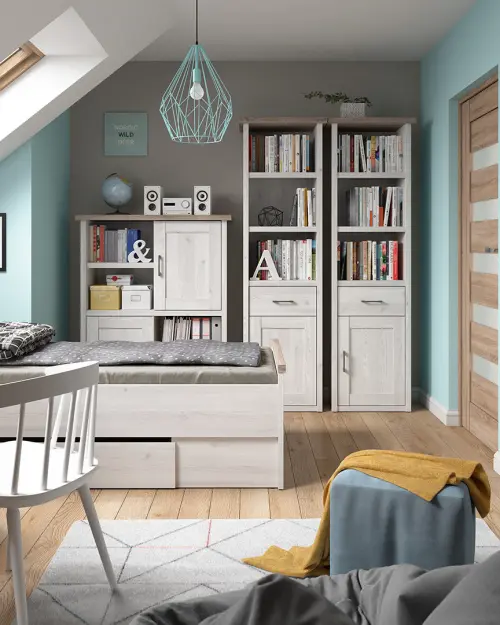 Three-door wardrobe Luca Juzi with mirror and drawers light sibiu larch