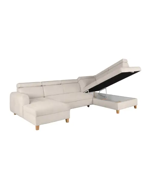 Угловой диван правосторонний Saragossa раскладной шенилловый бежевый