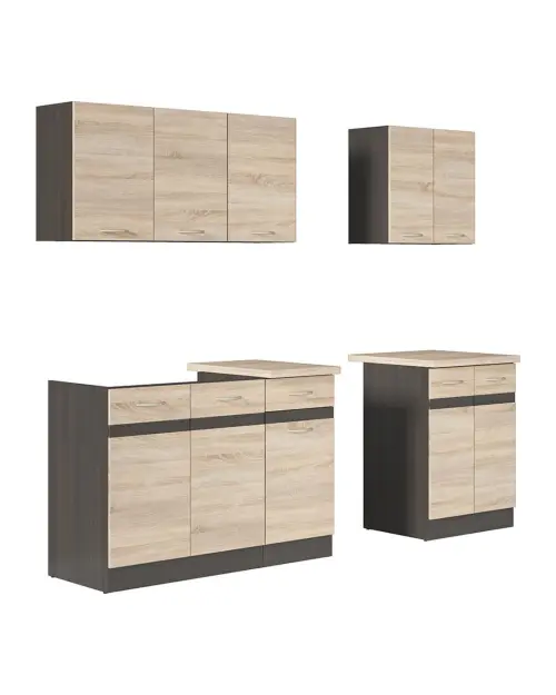 Conjunto de cocina Junona Line A 180 cm roble sonoma con encimera