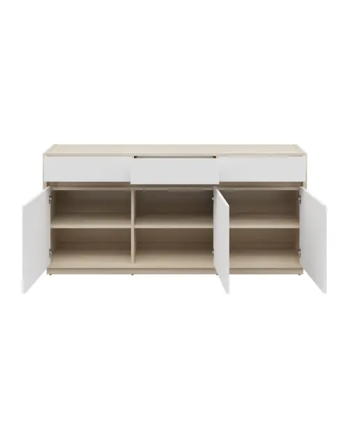 Cómoda Kim con 3 puertas y 3 cajones roble riva claro/blanco