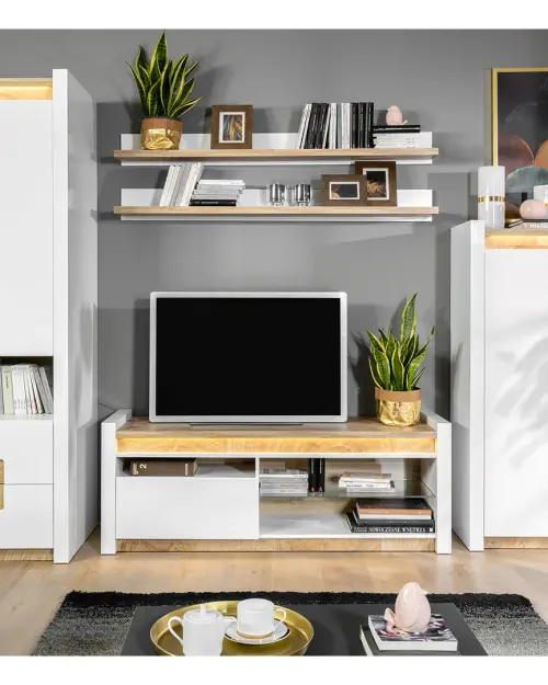 Mueble RTV Alameda 147 cm con cajón y estante blanco