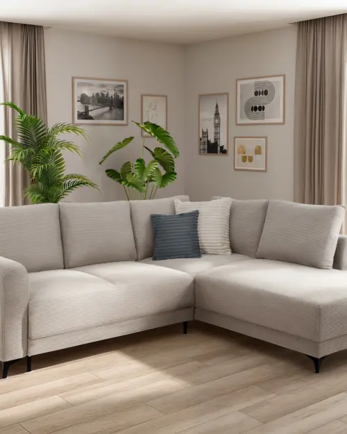 Universal corner sofa bed Martinez with storage corduroy ecru