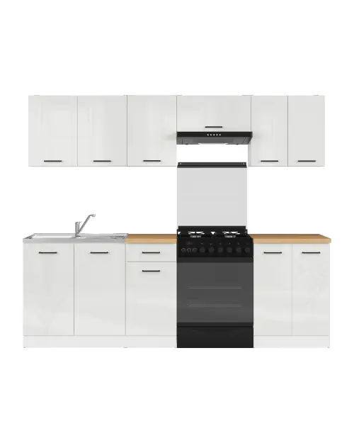 Conjunto de cocina Junona Line 240 cm brillo tiza con encimera