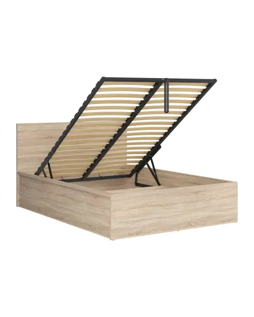 Cama Tetrix 140x200 con somier y contenedor roble sonoma