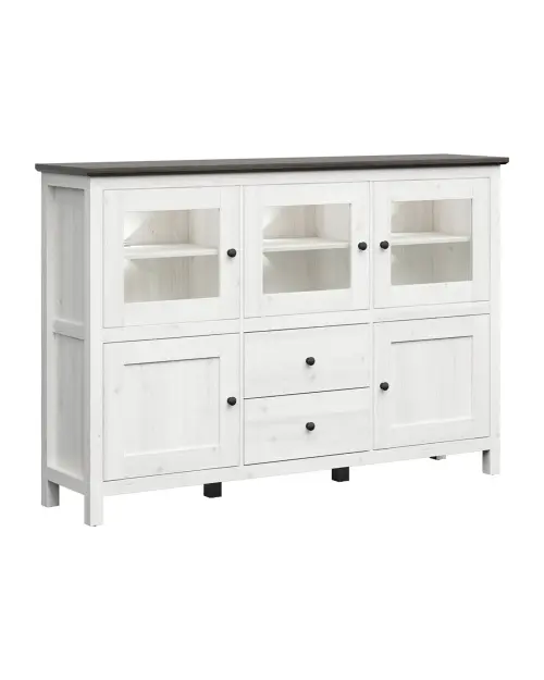 Cómoda Hesen 186 cm vitrina con 5 puertas y 2 cajones alerce sibiu claro/pino larico