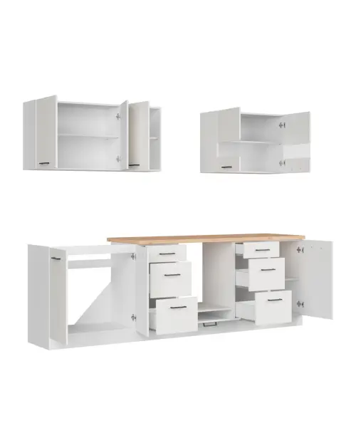 Conjunto de cocina Junona Line 260 cm tiza brillo con encimera