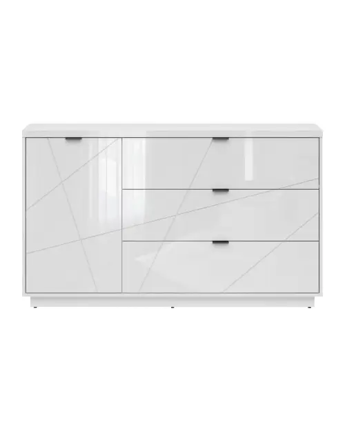 Cómoda Forn 156 cm con puertas y 3 cajones blanco brillo