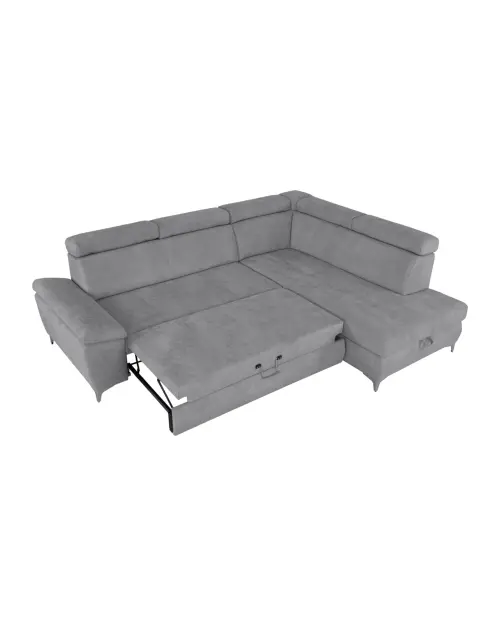 Sofá rinconera derecho Raul convertible con arcón gris
