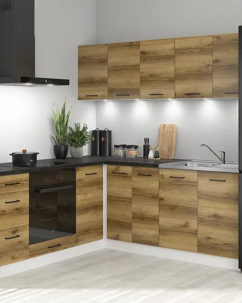 Conjunto de cocina de esquina Junona Line 200x200 roble delano claro con encimera