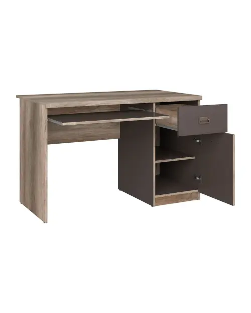 Escritorio Malcolm 120 cm con puerta y cajón roble canyon monument