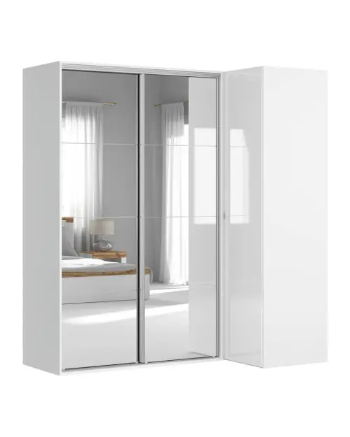 Модульный шкаф Flex 220x116 см угловой с зеркалом белый глянец