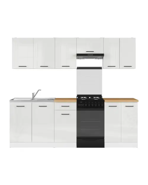 Zestaw kuchenny Junona Line 230 cm kredowy połysk z blatem