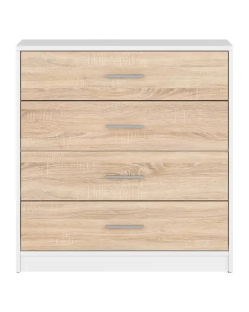 Cómoda Nepo Plus 80 cm con 4 cajones blanco/roble sonoma